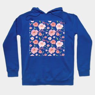 Pink Hibiscus and Sakura Blue Background Hoodie